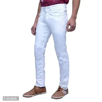 White Denim Solid Slim Fit Mid-Rise Jeans-thumb2