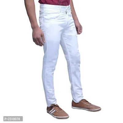 White Denim Solid Slim Fit Mid-Rise Jeans-thumb3