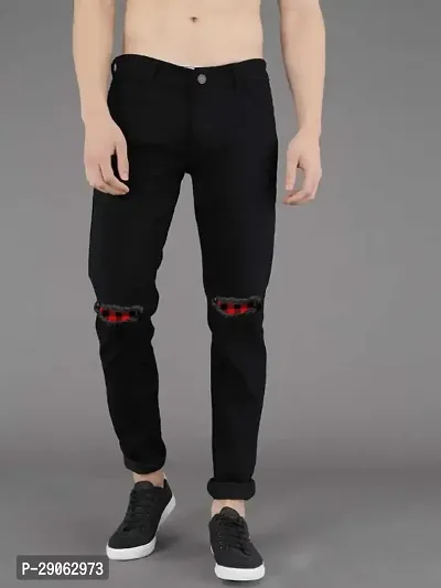 Stylish Black Denim Printed Low-Rise Jeans For Men-thumb0