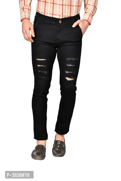Men's Denim Ladder Cut Regular Fit Jeans (Black)-thumb0