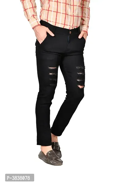 Men's Denim Ladder Cut Regular Fit Jeans (Black)-thumb4