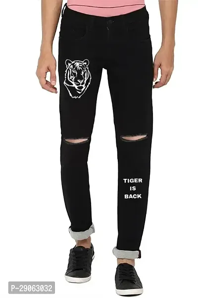 Stylish Black Denim Printed Low-Rise Jeans For Men