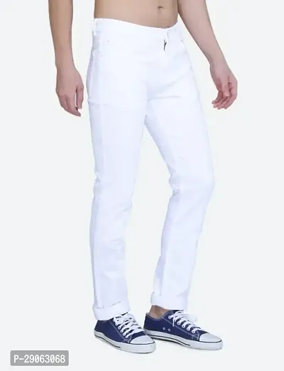 Stylish White Denim Solid Low-Rise Jeans For Men-thumb0