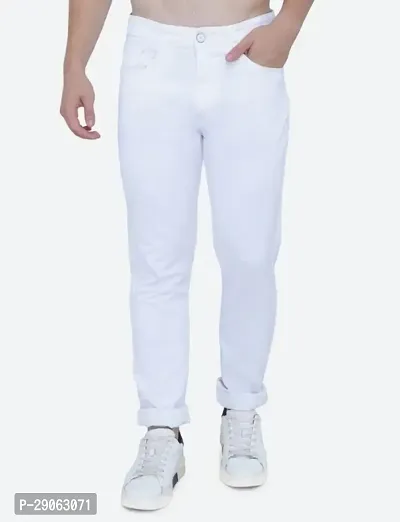 Stylish White Denim Solid Low-Rise Jeans For Men-thumb0