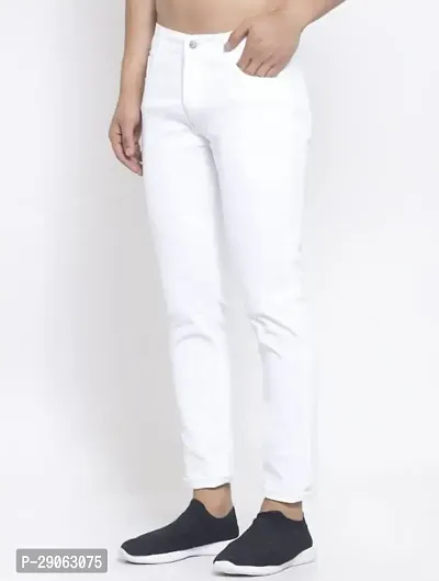 Stylish White Denim Solid Low-Rise Jeans For Men-thumb0