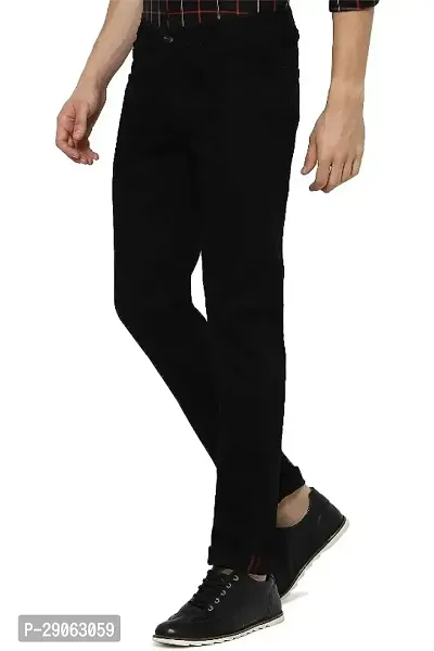 Stylish Black Denim Solid Low-Rise Jeans For Men-thumb0