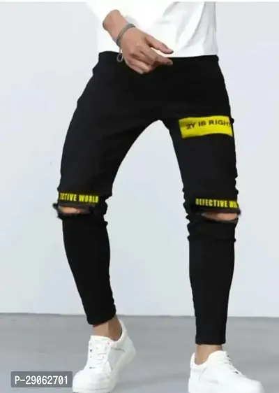 Stylish Black Denim Printed Low-Rise Jeans For Men-thumb3