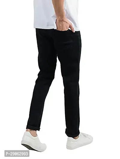 Stylish Black Denim Solid Low-Rise Jeans For Men-thumb2