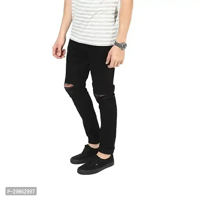 Stylish Black Denim Solid Low-Rise Jeans For Men-thumb0