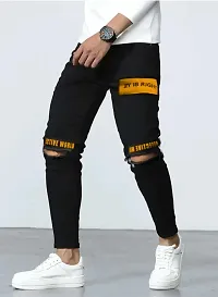 Stylish Black Denim Printed Low-Rise Jeans For Men-thumb1