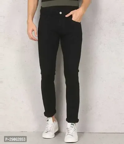 Stylish Black Denim Solid Low-Rise Jeans For Men-thumb0