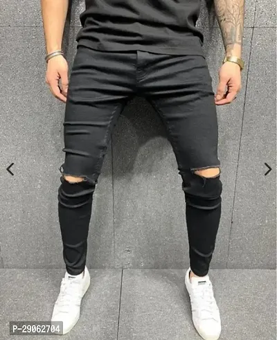 Stylish Black Denim Solid Low-Rise Jeans For Men-thumb0