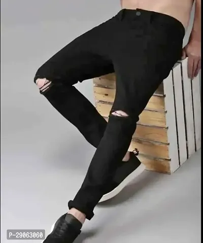 Stylish Black Denim Solid Low-Rise Jeans For Men-thumb0