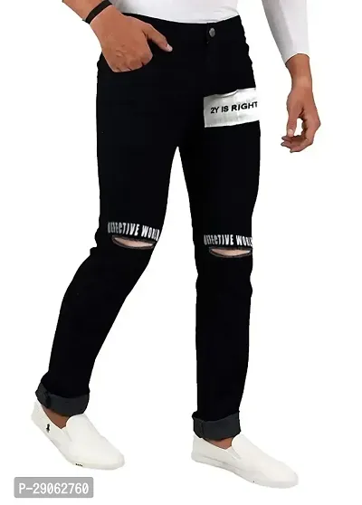 Stylish Black Denim Printed Low-Rise Jeans For Men-thumb0