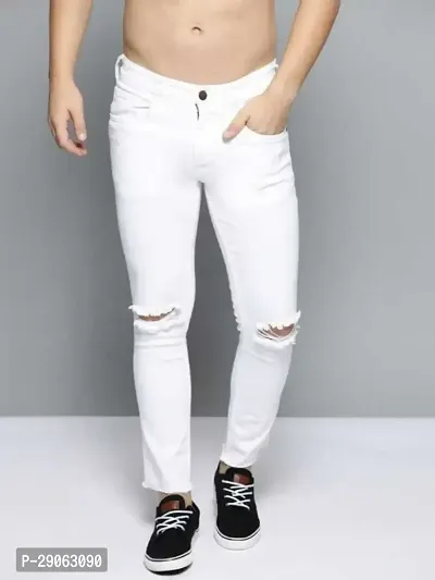 Stylish White Denim Solid Low-Rise Jeans For Men-thumb0