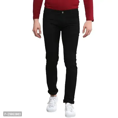 Stylish Black Denim Solid Low-Rise Jeans For Men-thumb0