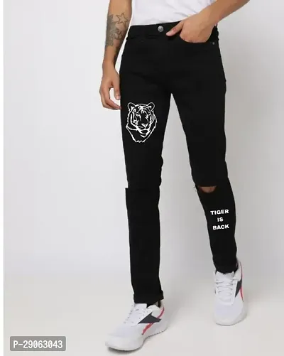 Stylish Black Denim Printed Low-Rise Jeans For Men-thumb0