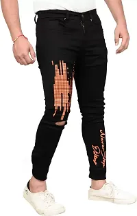 Stylish Black Denim Printed Low-Rise Jeans For Men-thumb3