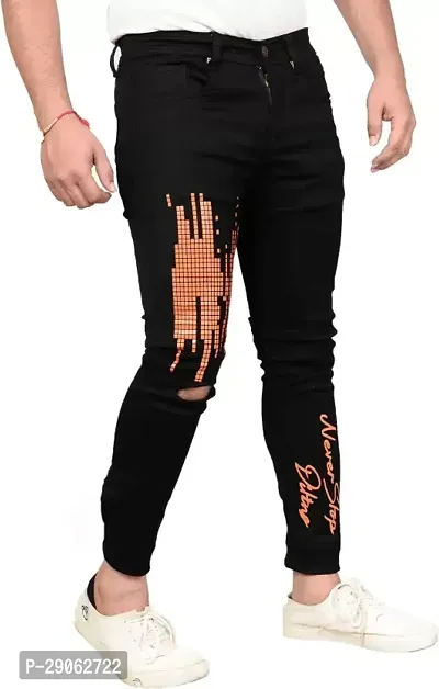 Stylish Black Denim Printed Low-Rise Jeans For Men-thumb4