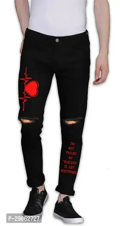 Stylish Black Denim Printed Low-Rise Jeans For Men-thumb0