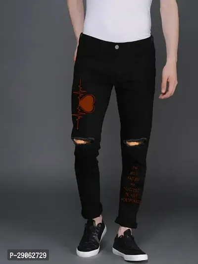 Stylish Black Denim Printed Low-Rise Jeans For Men-thumb0