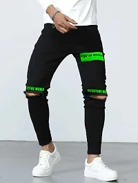 Stylish Black Denim Printed Low-Rise Jeans For Men-thumb2