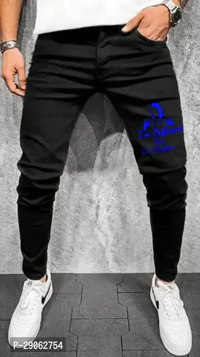 Stylish Black Denim Printed Low-Rise Jeans For Men-thumb0