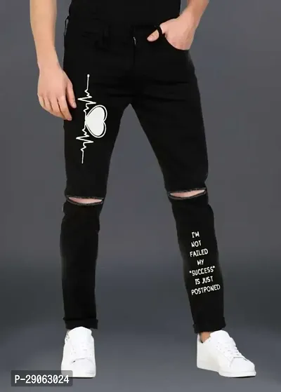 Stylish Black Denim Printed Low-Rise Jeans For Men