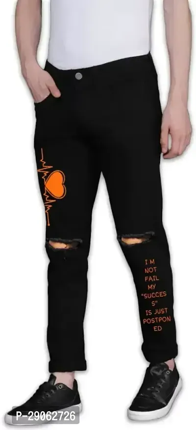 Stylish Black Denim Printed Low-Rise Jeans For Men-thumb2