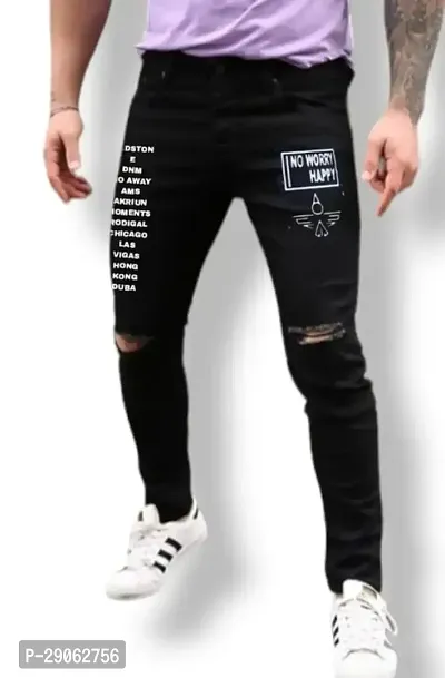 Stylish Black Denim Printed Low-Rise Jeans For Men-thumb0