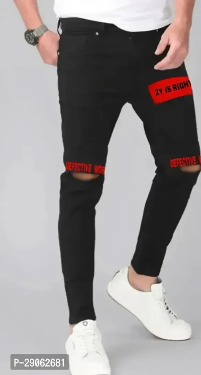 Stylish Black Denim Printed Low-Rise Jeans For Men-thumb0