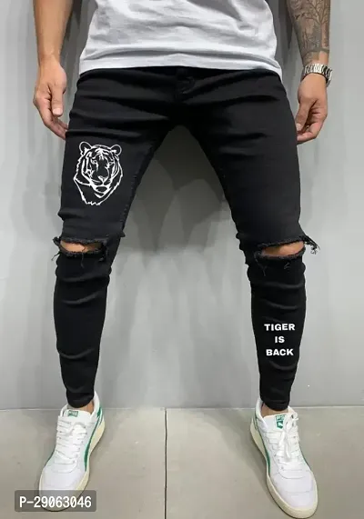 Stylish Black Denim Printed Low-Rise Jeans For Men