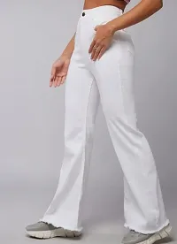 Women Bell Bottom White Denim Jeans-thumb2