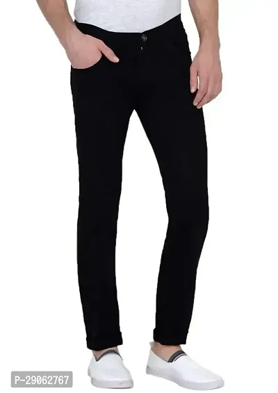 Stylish Black Denim Solid Low-Rise Jeans For Men