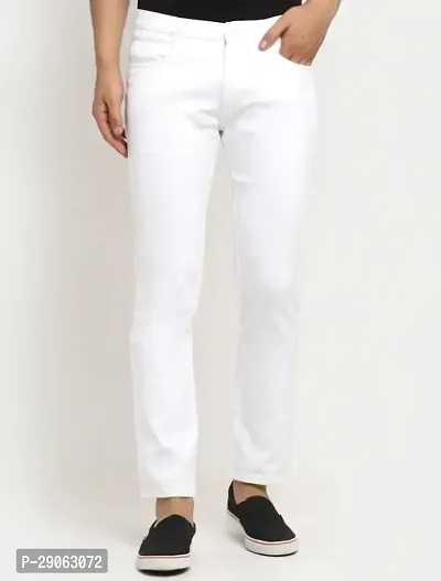 Stylish White Denim Solid Low-Rise Jeans For Men-thumb0