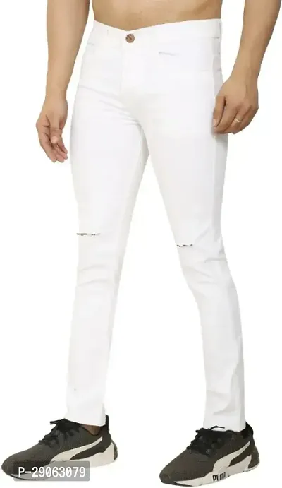 Stylish White Denim Solid Low-Rise Jeans For Men-thumb0