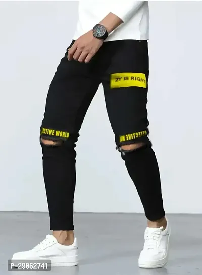 Stylish Black Denim Printed Low-Rise Jeans For Men-thumb0