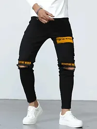 Stylish Black Denim Printed Low-Rise Jeans For Men-thumb1