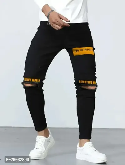 Stylish Black Denim Printed Low-Rise Jeans For Men-thumb2