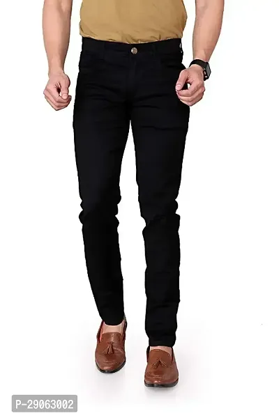 Stylish Black Denim Solid Low-Rise Jeans For Men-thumb0