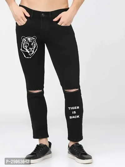 Stylish Black Denim Printed Low-Rise Jeans For Men