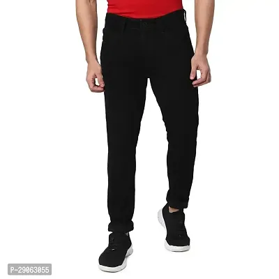 Stylish Black Denim Solid Low-Rise Jeans For Men-thumb0