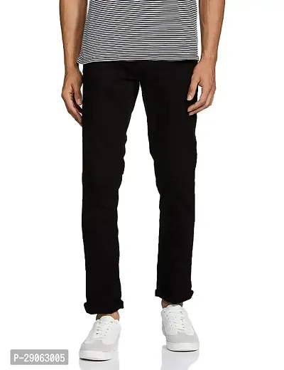 Stylish Black Denim Solid Low-Rise Jeans For Men-thumb0