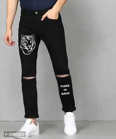 Stylish Black Denim Printed Low-Rise Jeans For Men