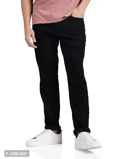 Stylish Black Denim Solid Low-Rise Jeans For Men-thumb0