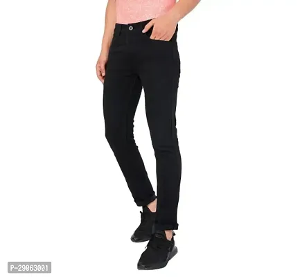 Stylish Black Denim Solid Low-Rise Jeans For Men-thumb0