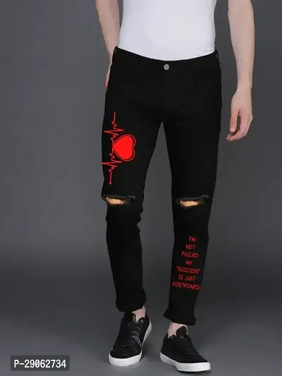 Stylish Black Denim Printed Low-Rise Jeans For Men-thumb0