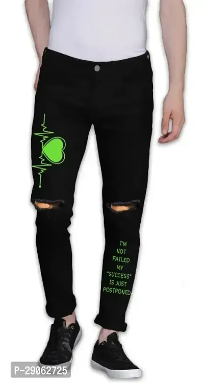 Stylish Black Denim Printed Low-Rise Jeans For Men-thumb0