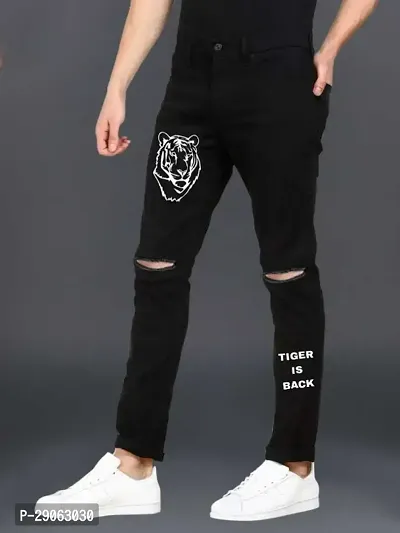 Stylish Black Denim Printed Low-Rise Jeans For Men-thumb0