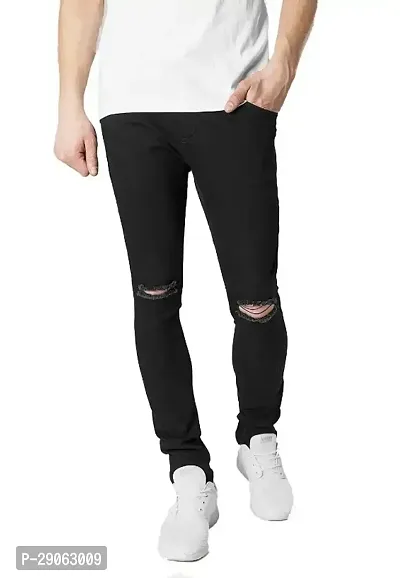 Stylish Black Denim Solid Low-Rise Jeans For Men-thumb0